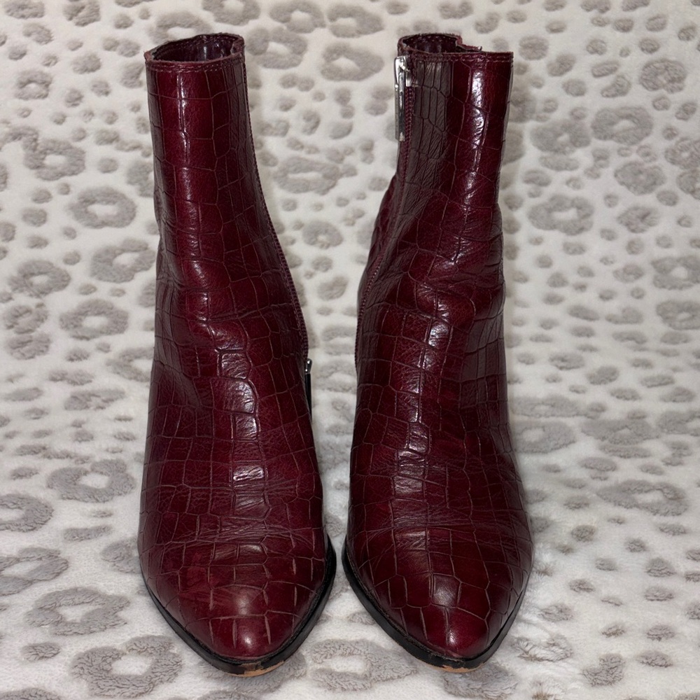 1. State Crocodile Embossed Ankle Booties, Dark Red, Sz 8 - Picture 2 of 8